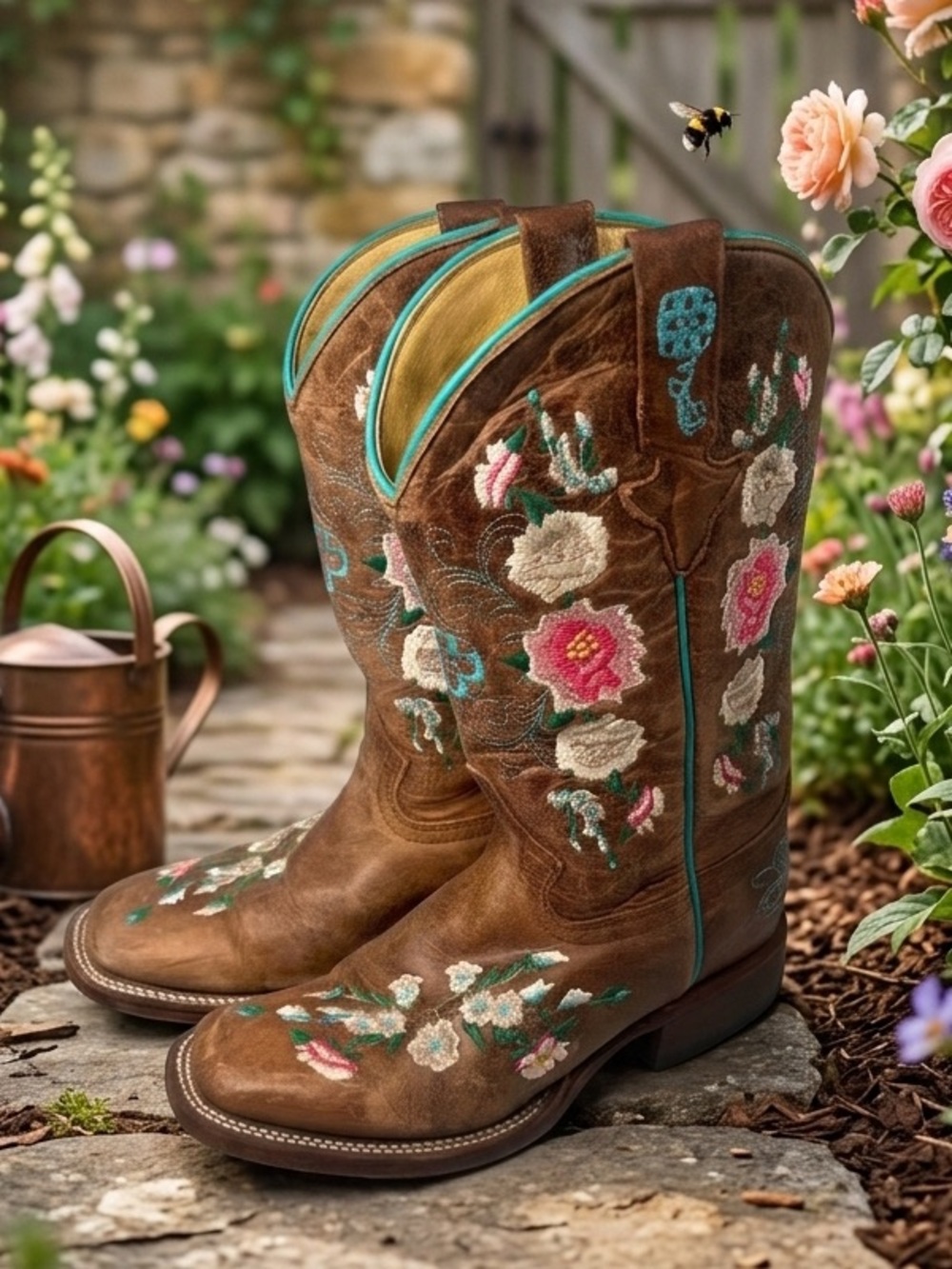 Macie Bean Girls Little Honey Bunch Floral Western Boots Size 2 Preowned
